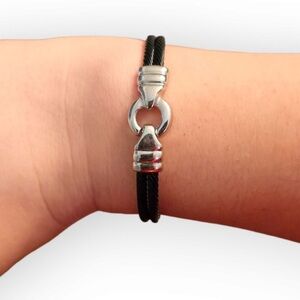 Nautical Shackle Double Cable Bracelet Woman’s Black Silver